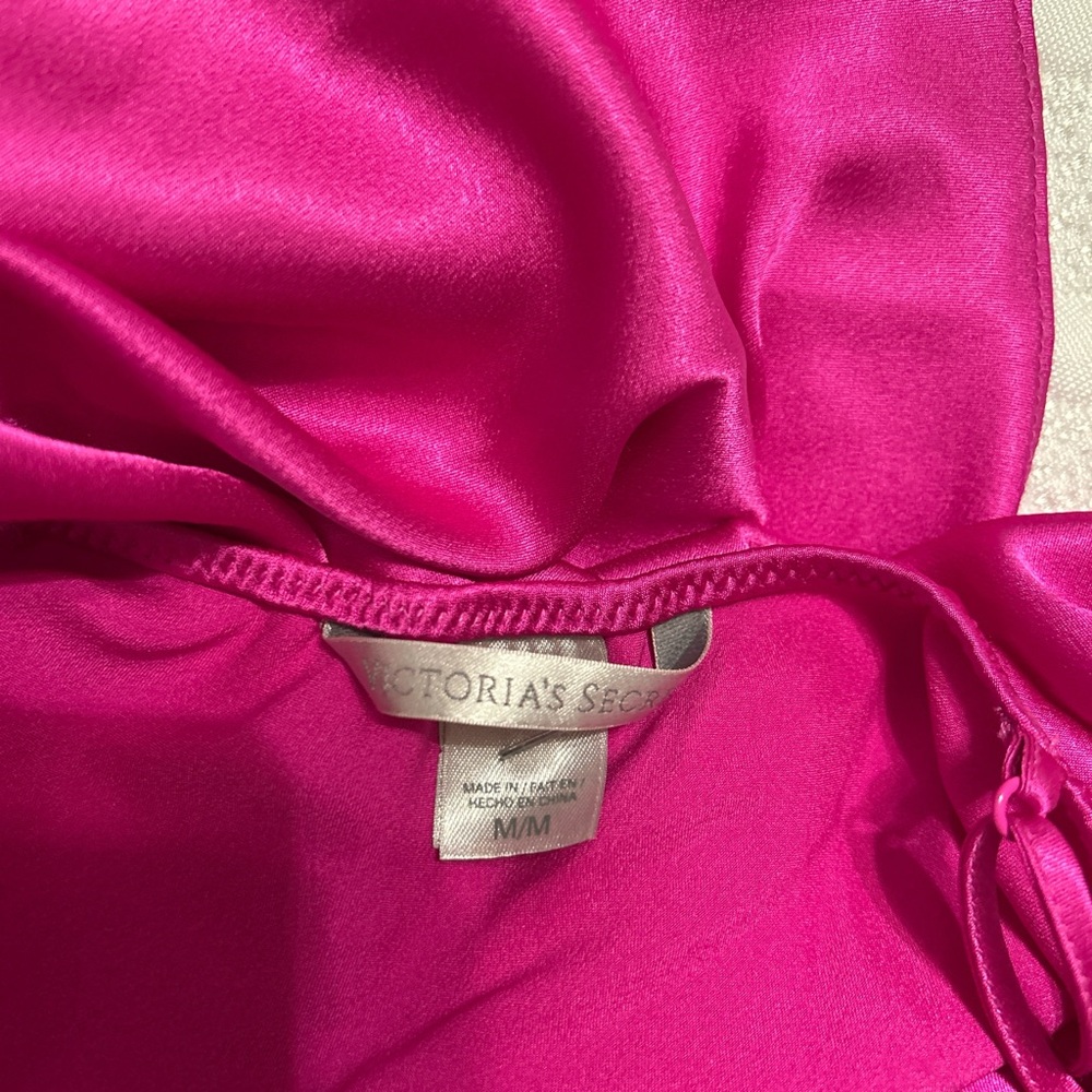Victoria's Secret Fuchsia Satin Chemise with Black Lace Trim - Picture 4 of 4